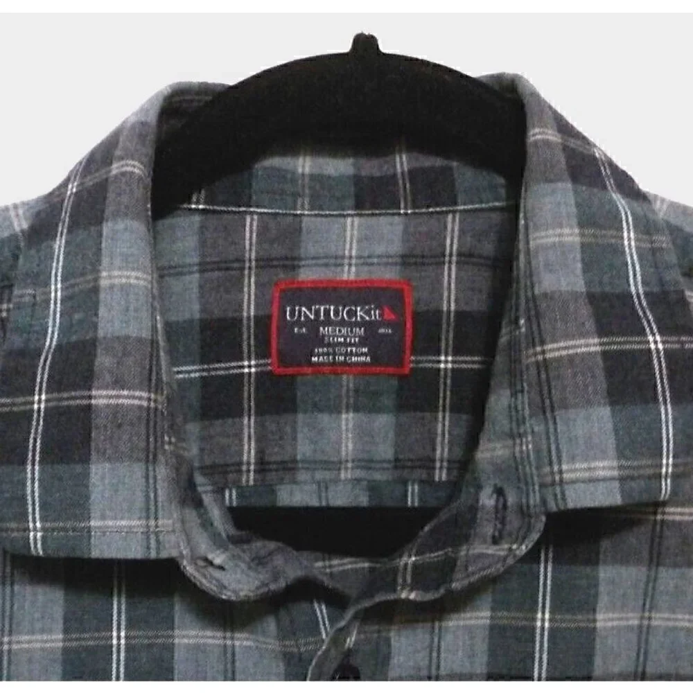 UNTUCKIT 100% cotton blue & gray flannel long sleeve button down shirt men's M